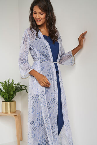 Blue Floral Top Dhoti With Overlay 3P Suit Set, Blue, image 1